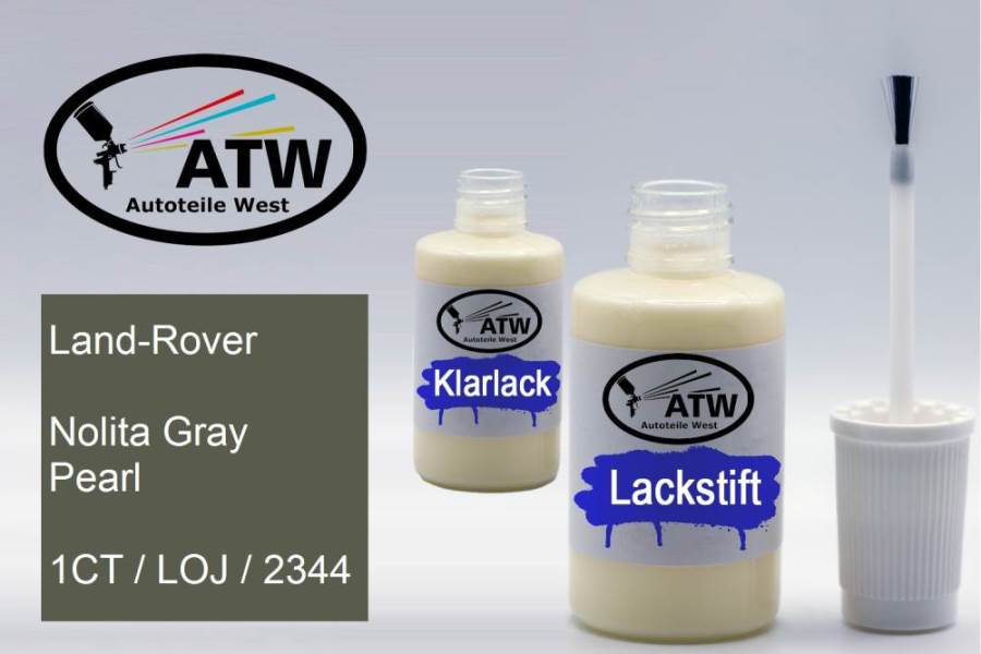 Land-Rover, Nolita Gray Pearl, 1CT / LOJ / 2344: 20ml Lackstift + 20ml Klarlack - Set, von ATW Autoteile West.